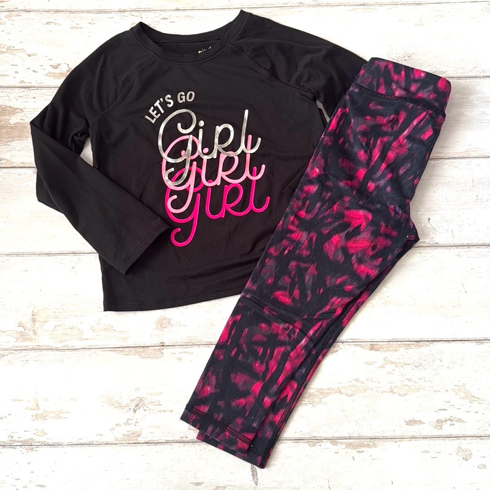 Jumping Beans 5T Girls Active Leggings Black Pink Activewear Long Sleeve Size 5